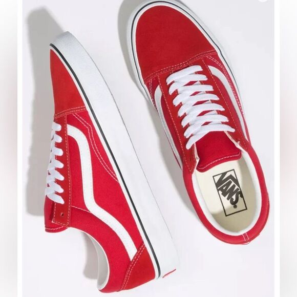 VANS M8 W9.5 Unisex Old Skool Racing Red True White Suede Canvas Leather Sneaks - Picture 3 of 4